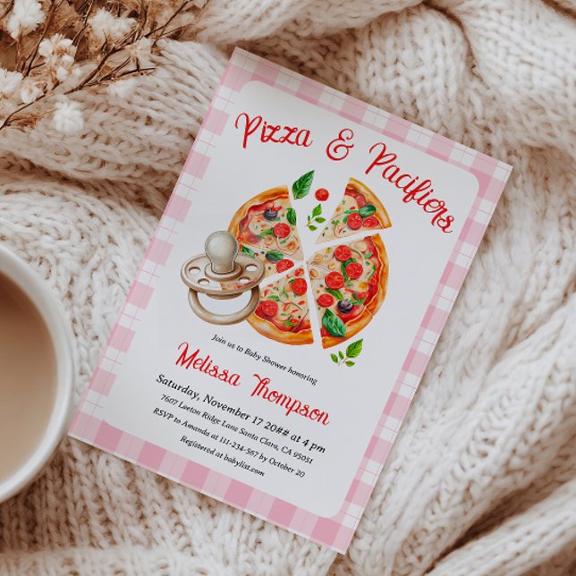 Pizza och Nappar Party Rosa Play Baby Shower Inbjudningar (Skapare uppladdad)