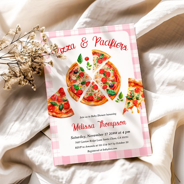 Pizza och Nappar Rosa Play Baby Shower Party Inbjudningar (Skapare uppladdad)