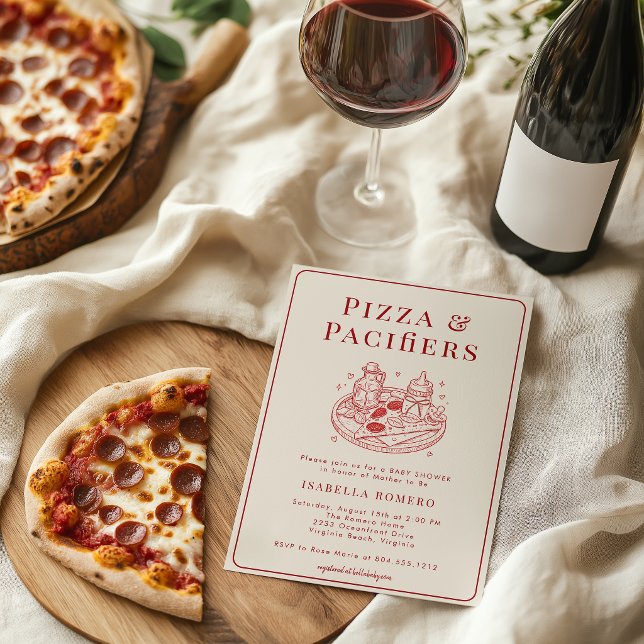 Pizza och nappflaskor Italienskt tematiskt bebisfe Inbjudningar (Pizza and Pacifiers Baby Shower Invitation )
