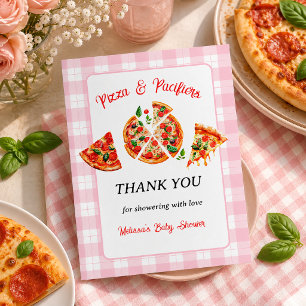 Pizza och nappflaskor Rosa Rutig Bebis Shower Fest Tack Kort