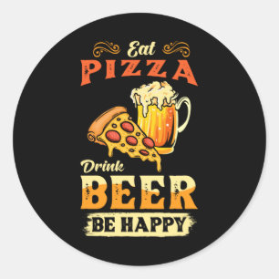 Pizza och öl runt klistermärke
