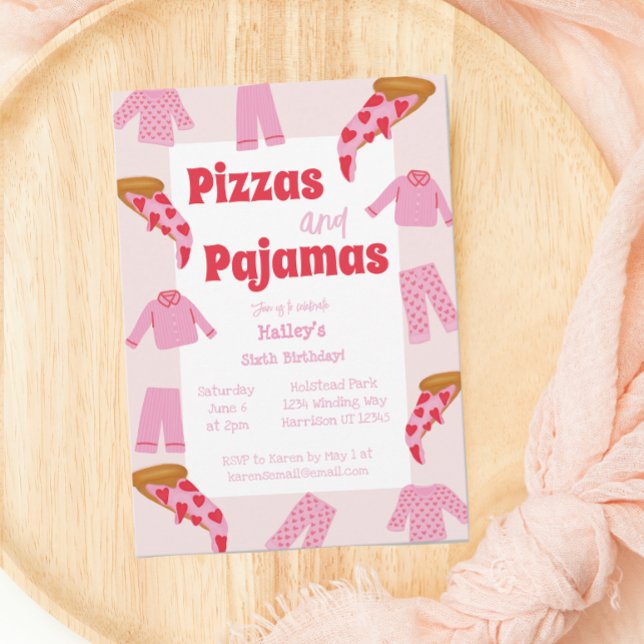 Pizza och Pajama Flick kalas Inbjudningar (Skapare uppladdad)