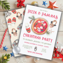 Pizza och Pajamas Julinbjudan till Födelsedagsfest