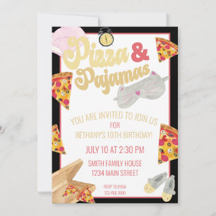 Pizza och Pajamas Slumber Party Sleepover Birthday Inbjudningar