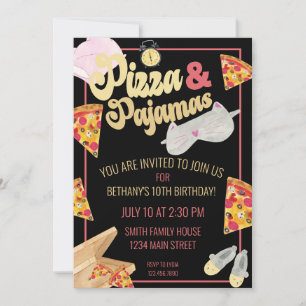Pizza och Pajamas Slumber Party Sleepover Birthday Inbjudningar