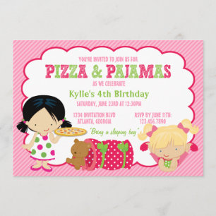 Pizza- och PajamasSleepoverparty Inbjudningar