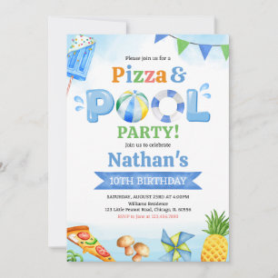 Pizza och pool födelsedagsfest inbjudningar