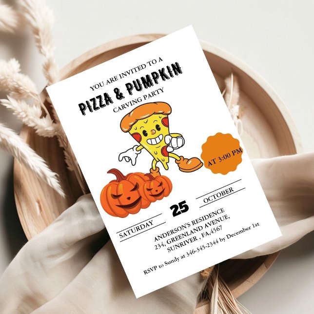 Pizza och Pumpkin-karving halloween fest Inbjudningar (Skapare uppladdad)