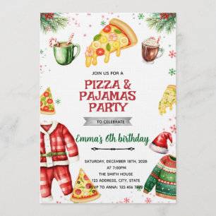 Pizza och Pyjamas Julinbjudan Inbjudningar