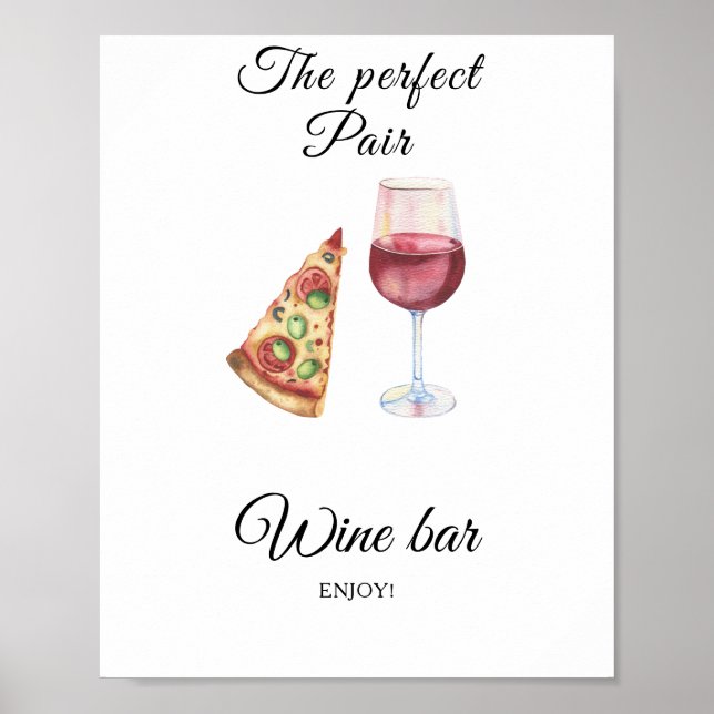 Pizza och vin Bröllopsdusch - Vinbar Poster (Framsidan)