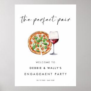 Pizza och Vin Förlovningsfesten Perfekt Pair Poster