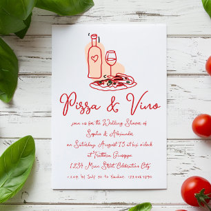 Pizza och Vino Whimsical Hand plockade Möhippa Inbjudningar
