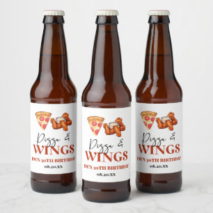 Pizza och Wings Födelsedagsfest Ölflaska Etikett