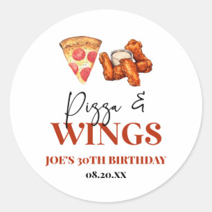 Pizza och Wings Födelsedagsfest Runt Klistermärke