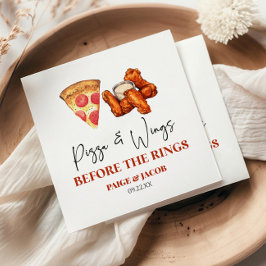 Pizza och Wings före The Rings repetitionsmiddag Pappersservett