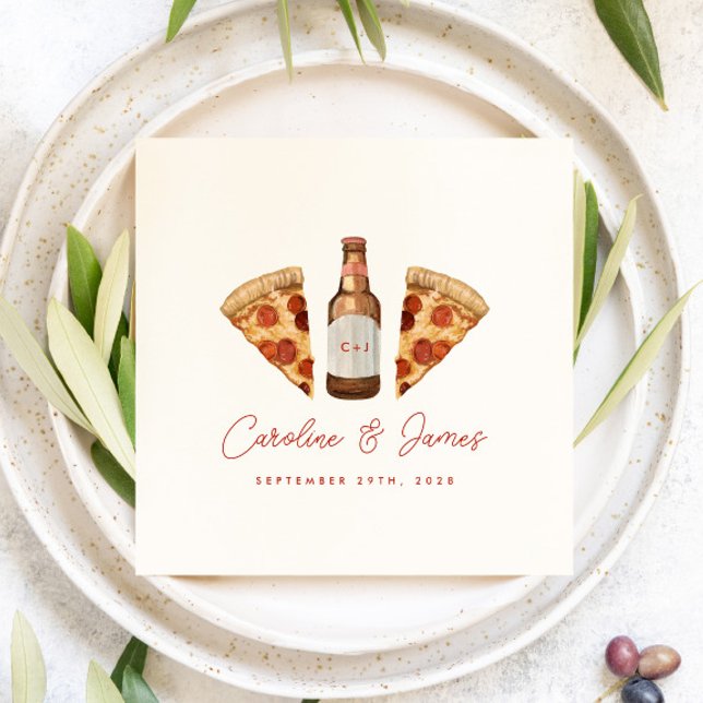 Pizza & Öl Casual Parbröllop Brudtavla Pappersservett (Skapare uppladdad)