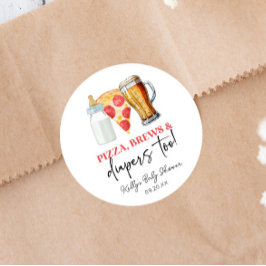 Pizza, öl och blöjor också! Barnkalas Runt Klistermärke