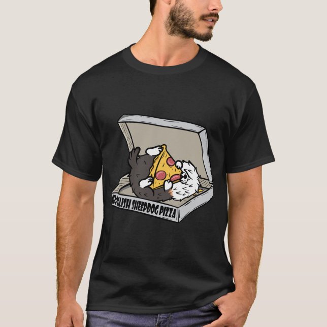 Pizza Old English Sheepdog Hund T Shirt (Framsida)
