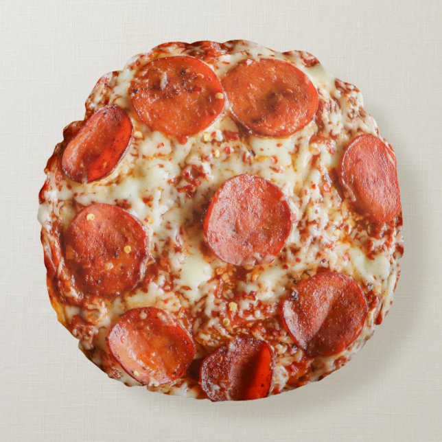 Pizza (ostpepperoni), novelty runt kudde (Framsidan)
