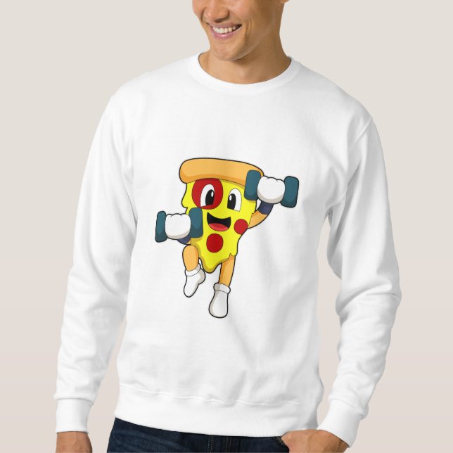 Pizza på Fitness med Dumbbells Lång Ärmad Tröja (Framsida)