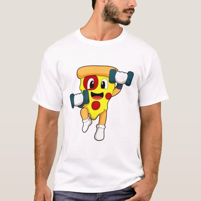 Pizza på Fitness med Dumbbells T Shirt (Framsida)