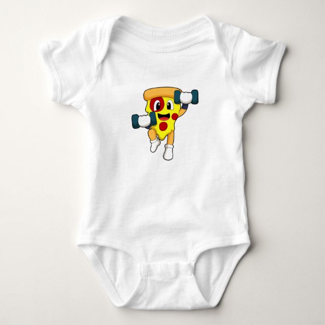 Pizza på Fitness med Dumbbells T Shirt (Framsida)
