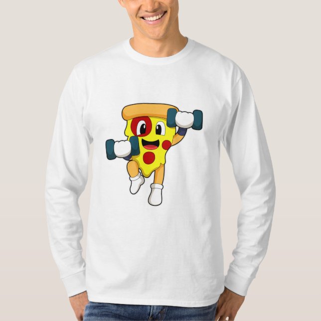 Pizza på Fitness med Dumbbells T Shirt (Framsida)