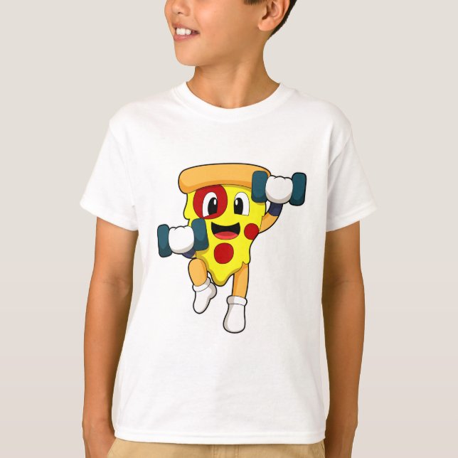 Pizza på Fitness med Dumbbells T Shirt (Framsida)