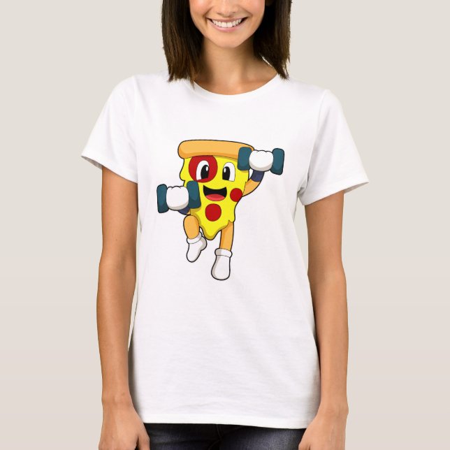 Pizza på Fitness med Dumbbells T Shirt (Framsida)