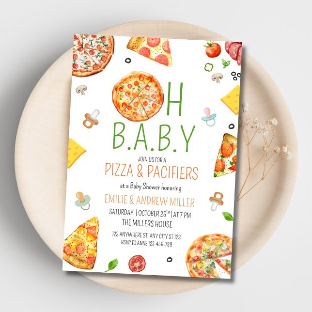 Pizza & Pacifiers Baby Shower, Pizza Baby Shower Inbjudningar (Skapare uppladdad)