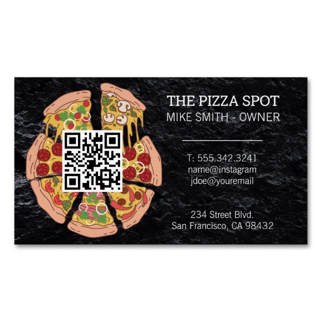Pizza Paj Slices | QR-kod Magnetiska Visitkort (Framsida)