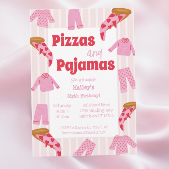 Pizza Pajama Party Girls Birthday Inbjudningar (Skapare uppladdad)