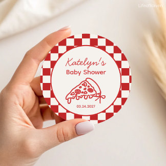Pizza Party Baby Shower Favor Stickers Runt Klistermärke