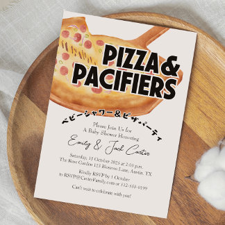 Pizza Party Baby Shower Pepparoni Watercolor Retro Inbjudningar