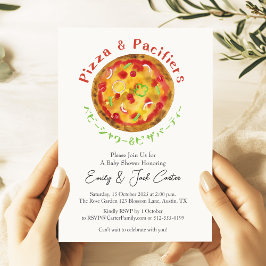 Pizza Party Baby Shower Rustic Watercolor Inbjudningar