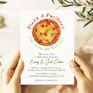 Pizza Party Baby Shower Rustic Watercolor Inbjudningar
