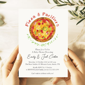 Pizza Party Baby Shower Rustic Watercolor Inbjudningar