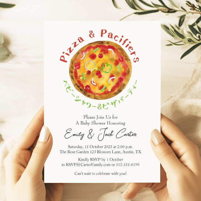 Pizza Party Baby Shower Rustic Watercolor Inbjudningar (Skapare uppladdad)