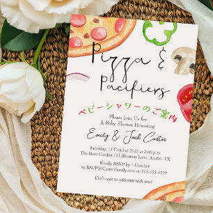 Pizza Party Baby Shower Rustic Watercolor Topping Inbjudningar