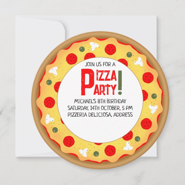 Pizza party barns födelsedag inbjudningar (Framsida)