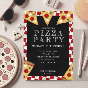 Pizza party, barns födelsedag, styrd retrotro möns inbjudningar