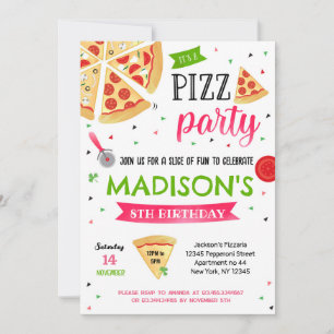 Pizza Party Birthday Bjud för flicka Inbjudningar