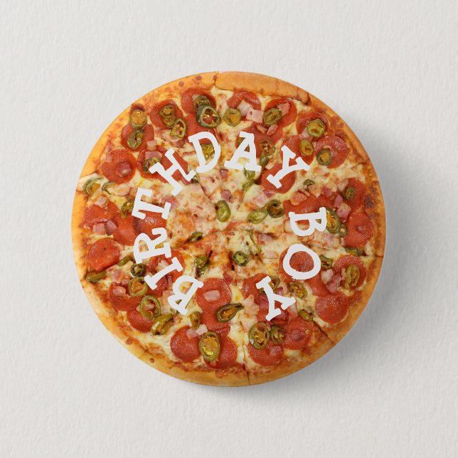 Pizza Party Birthday Boy Button Knapp (Framsida)