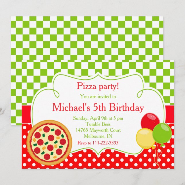Pizza Party Birthday Inbjudningar (Fram/baksida)