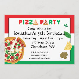 Pizza Party Birthday Inbjudningar