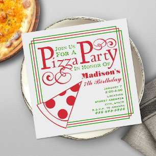 Pizza Party Birthday Inbjudningar