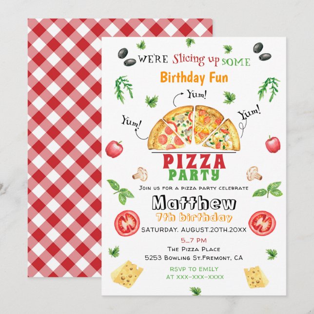 Pizza Party Birthday Inbjudningar (Fram/baksida)