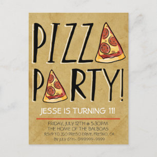 PIZZA PARTY BIRTHDAY INVICATION FÖR BARN INBJUDAN VYKORT