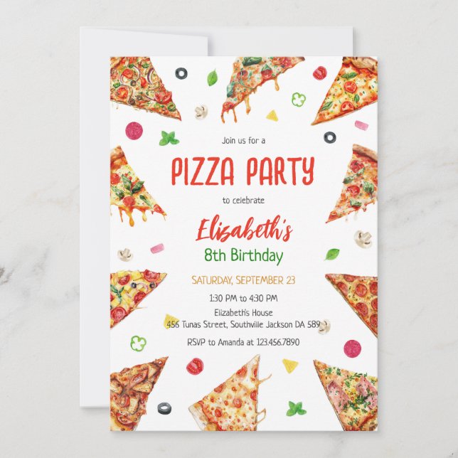 Pizza Party Birthday Invitation Inbjudningar (Framsida)