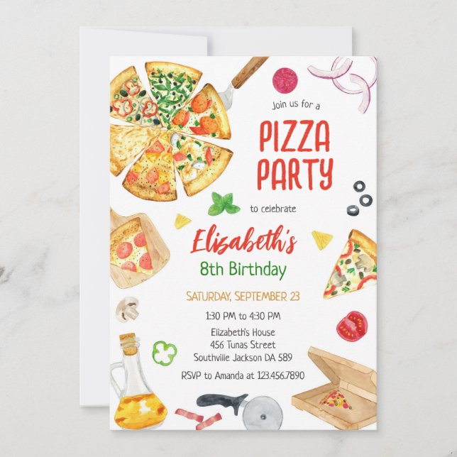 Pizza Party Birthday Invitation Inbjudningar (Framsida)